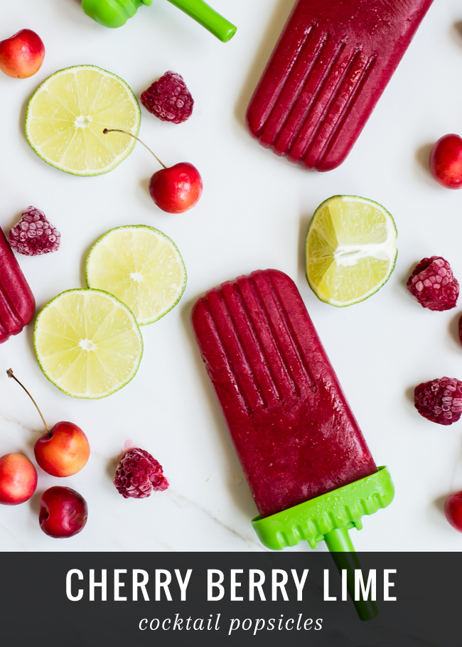 Cherry Raspberry Lime Cocktail Popsicles by Henry Happened